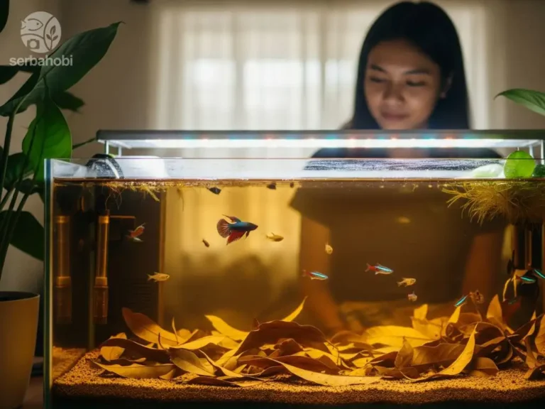 ikan cupang di air daun ketapang