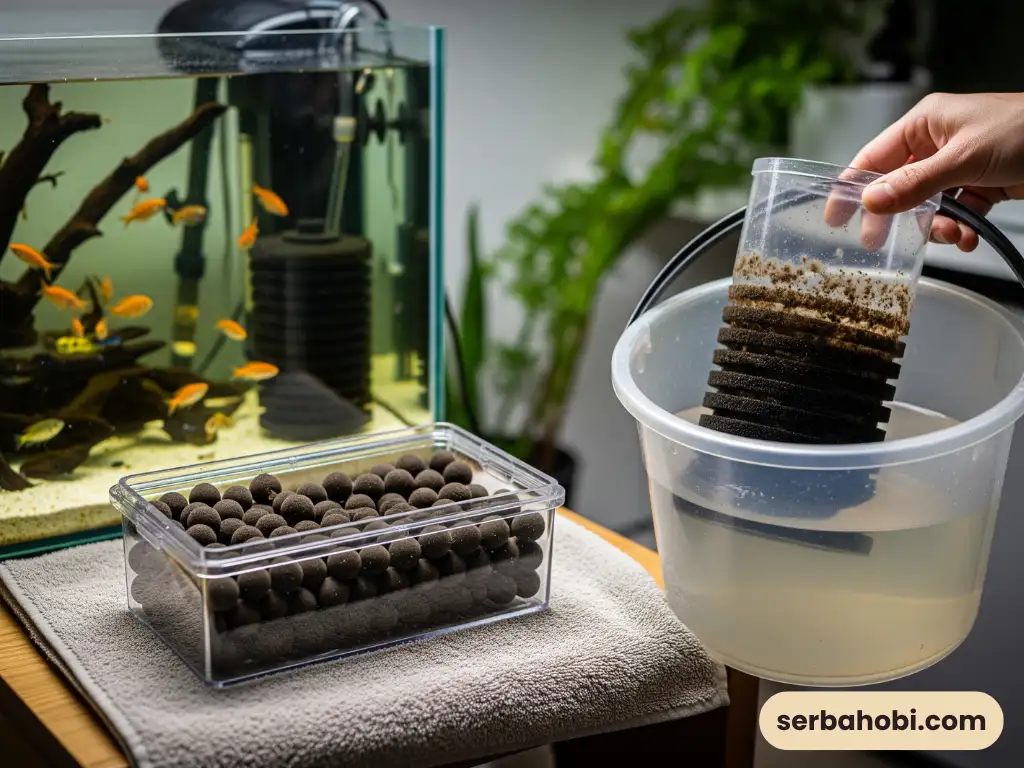 perawatan rutin Membersihkan Media Filter Aquarium Tanpa Merusak Bakteri Baik