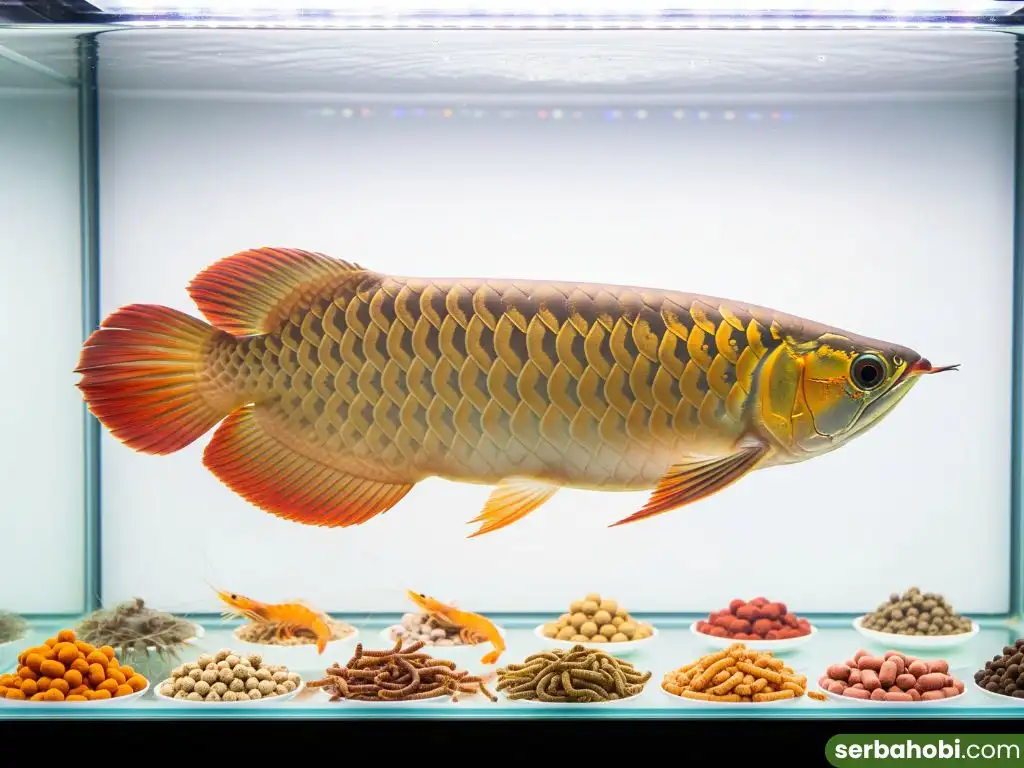 pilihan pakan arwana untuk memaksimalkan warna nya mulai dari udang, pelet berkwalitas dan juga bloodworm